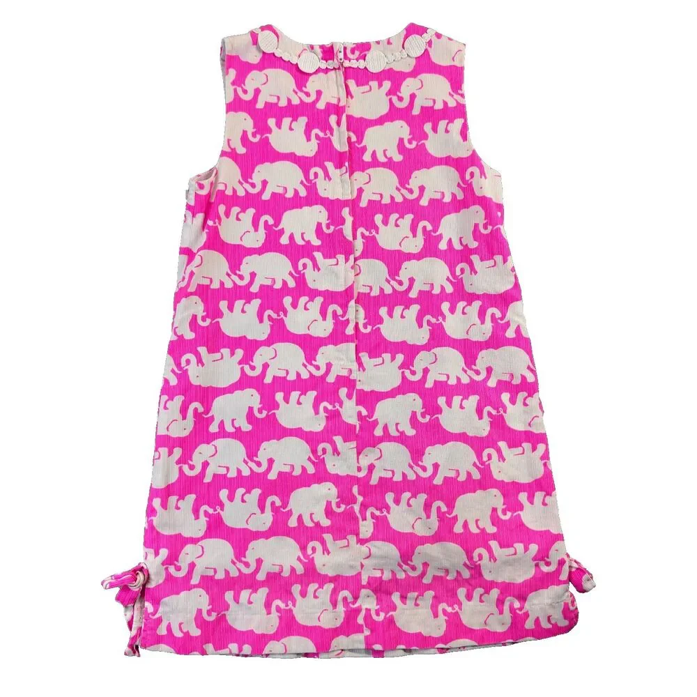 Lilly Pulitzer Dress Girls 8 Pink Tusk in Sun Elephant Lace Shift Hem Bow Preppy